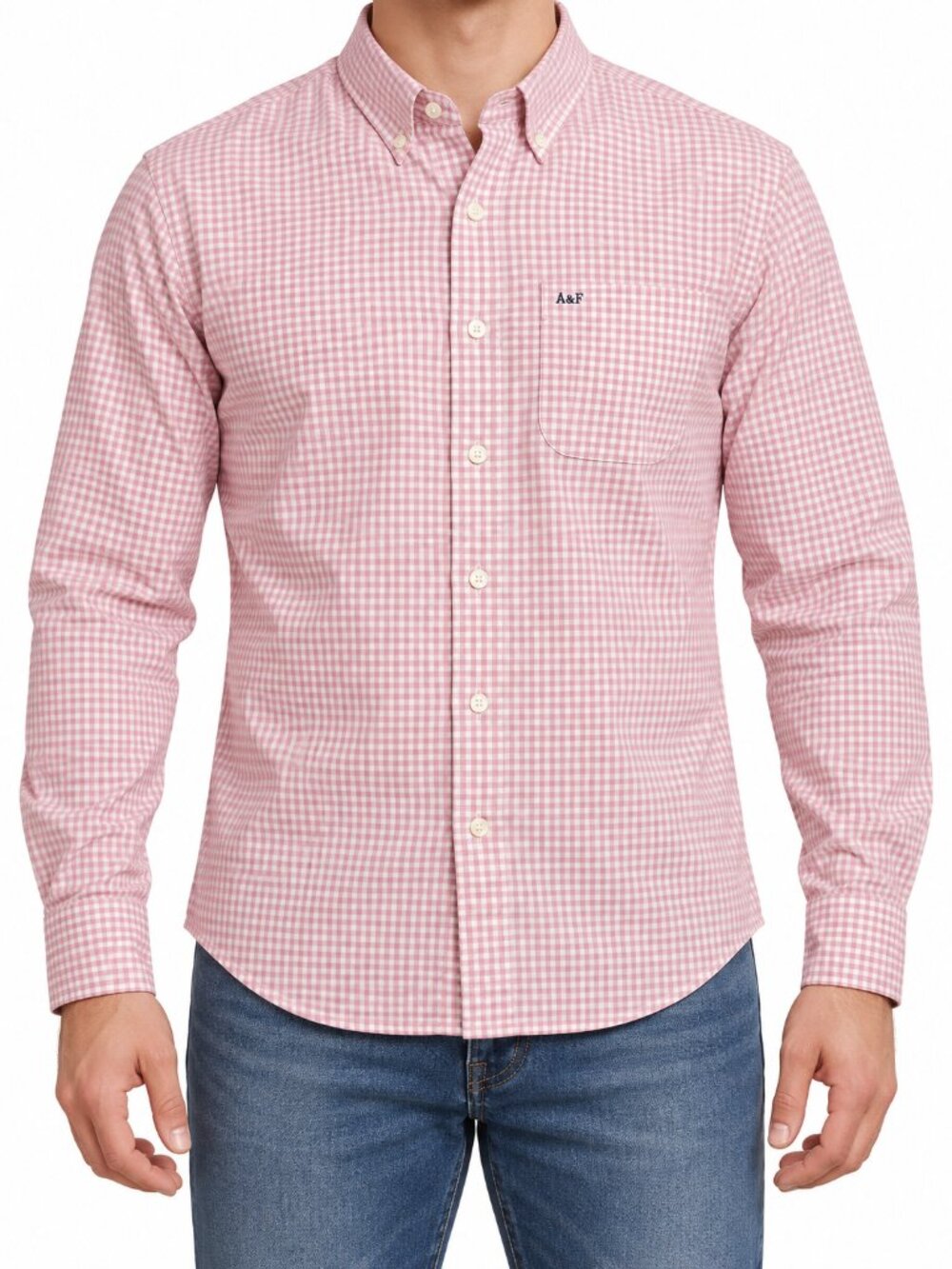 Abercrombie & Fitch Men’s M Pink Gingham Cotton Muscle Fit Shirt